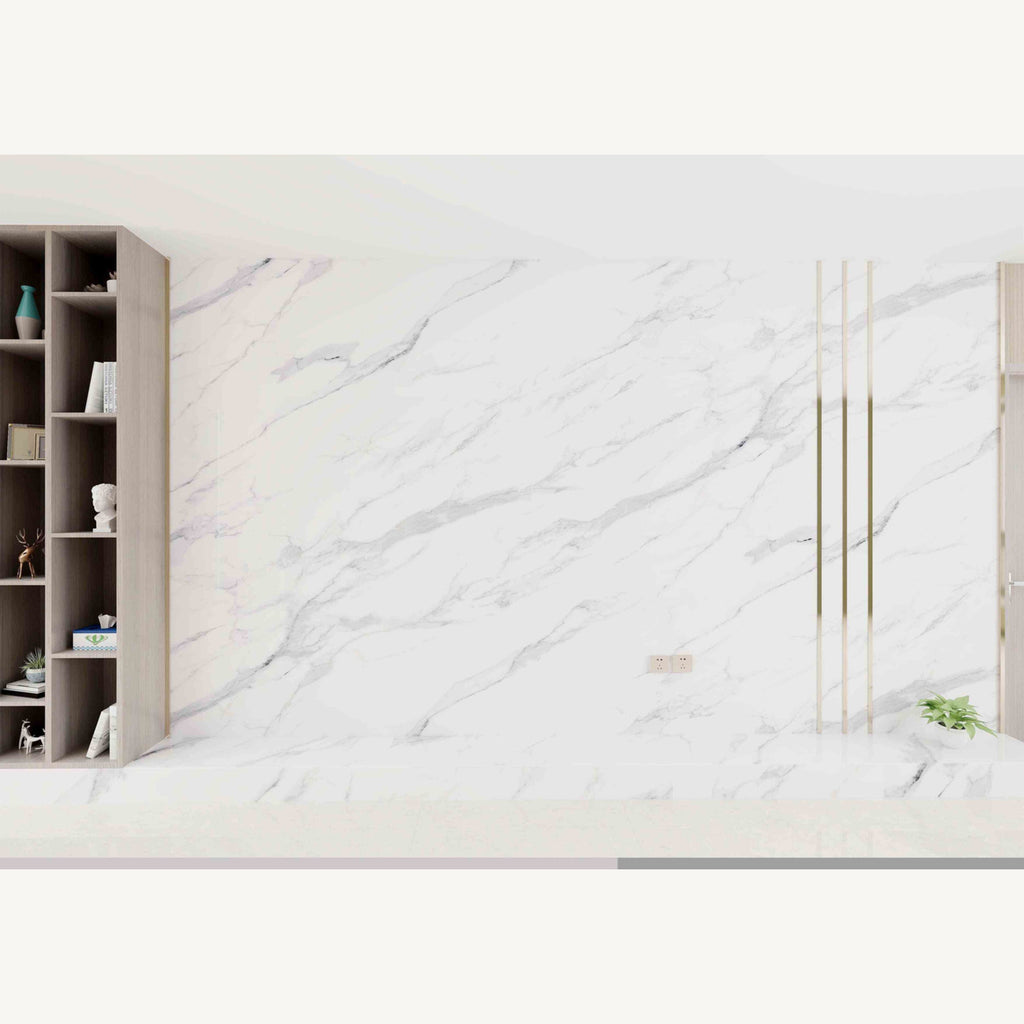 Arabescato White Marble marble-look wall panel installed in a modern interior