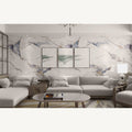 Blue Gold Ink White Marble combo marble-look wall panel installed in a modern interior