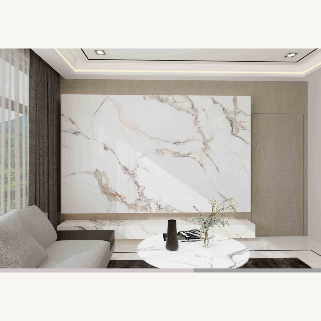 Calacatta Gold Marble combo marble-look wall panel installed in a modern interior