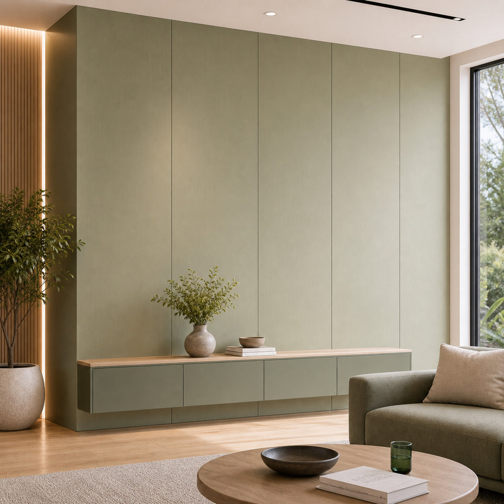 Light Green Linear pure colour wall panel installed in a modern interior