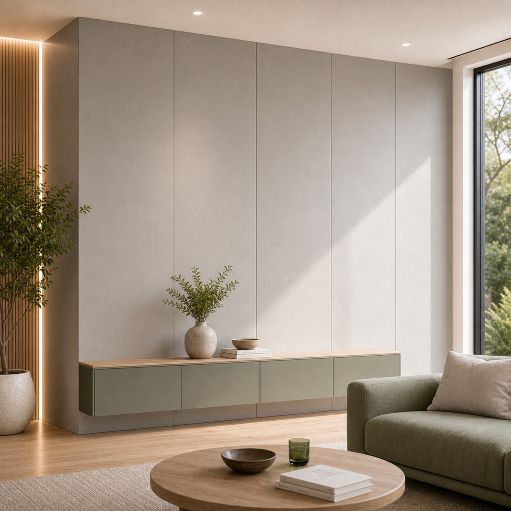 Matte Grey pure colour wall panel installed in a modern interior