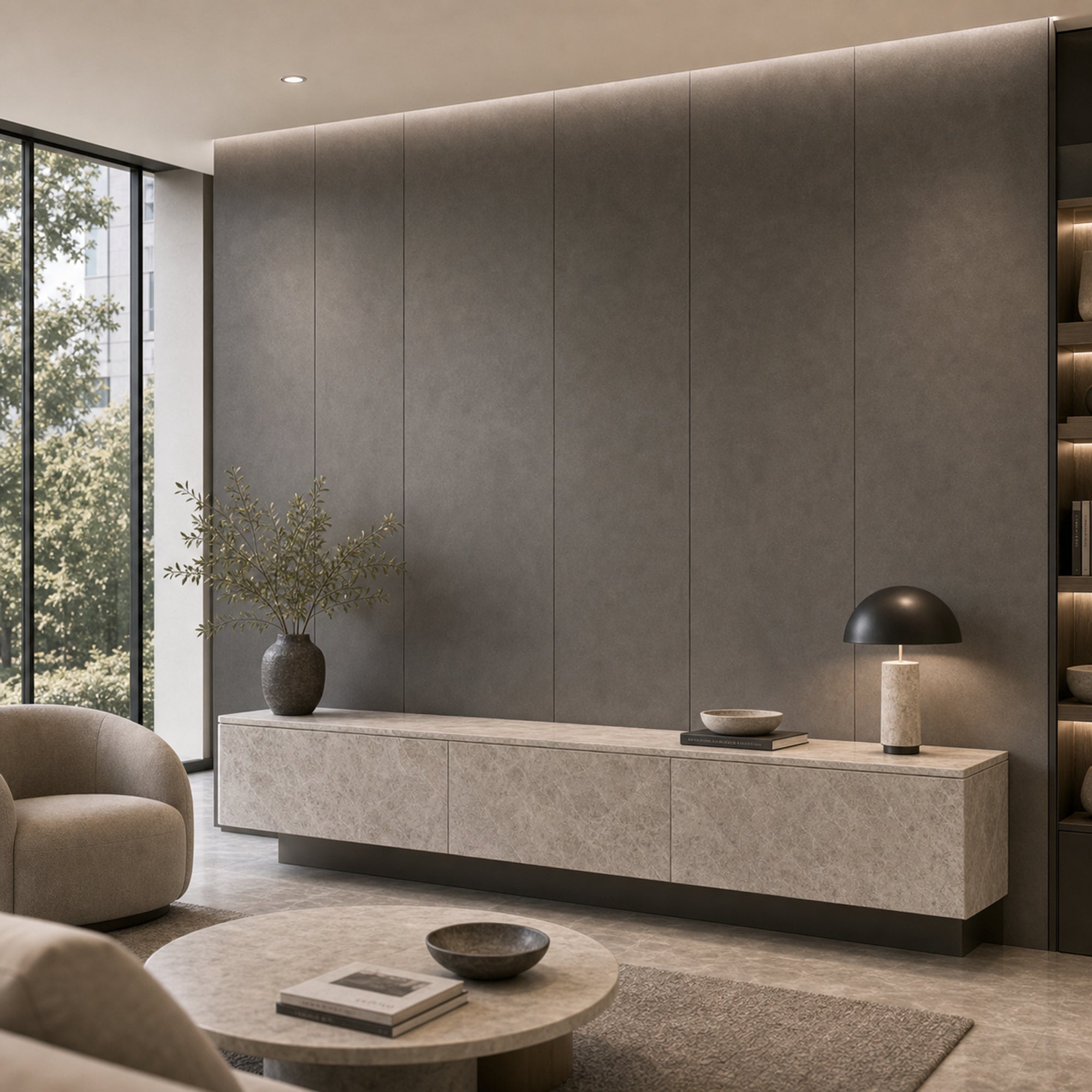 Dark Grey with Subtle Texture subtle textured wall panel installed in a modern interior