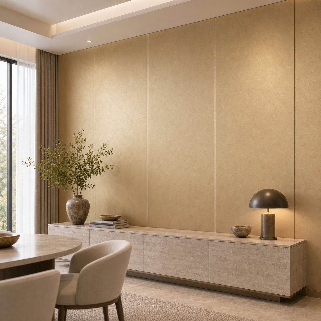 Gold with Subtle Texture subtle textured wall panel installed in a modern interior