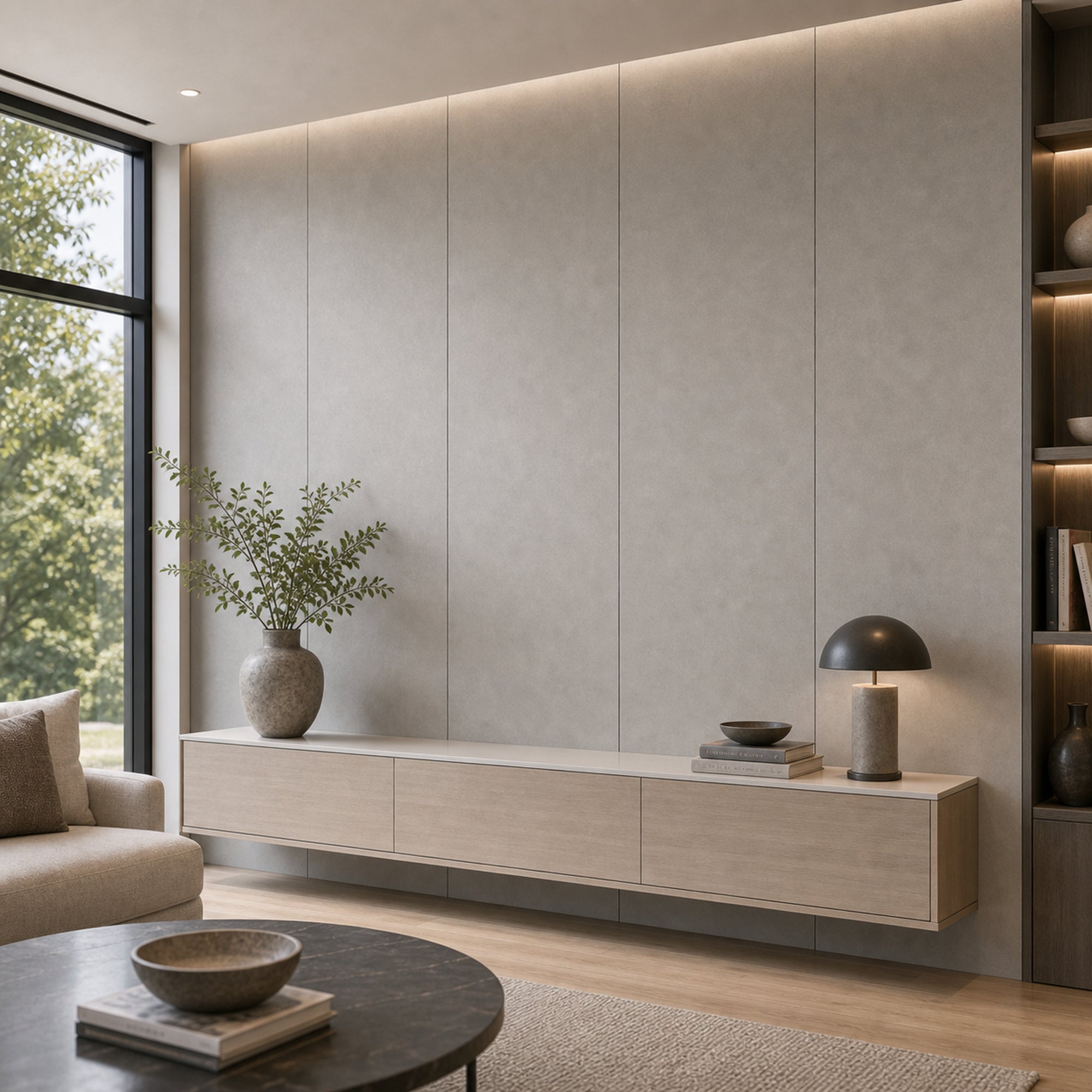 Grey with Subtle Texture subtle textured wall panel installed in a modern interior