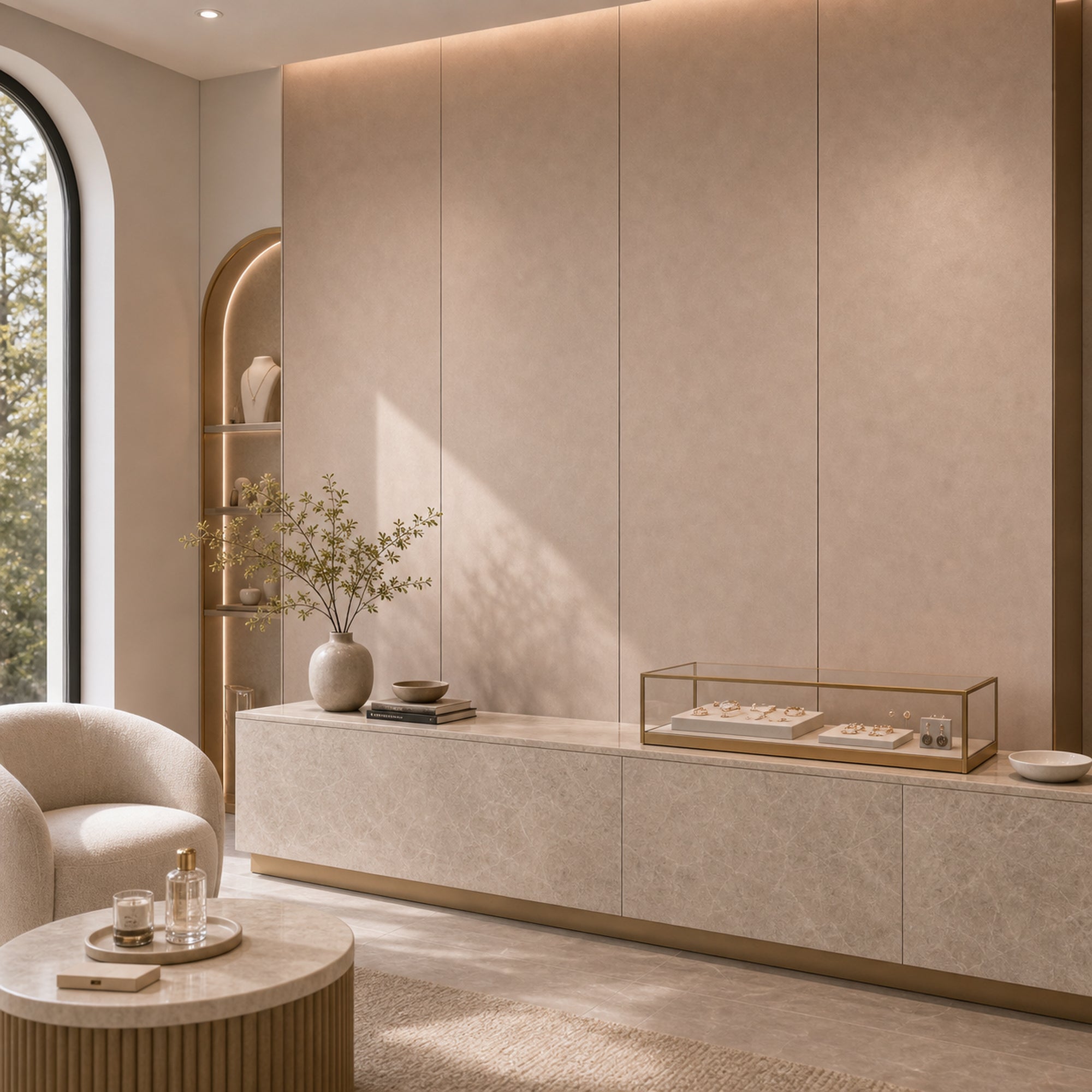 Rose Gold with Subtle Texture subtle textured wall panel installed in a modern interior