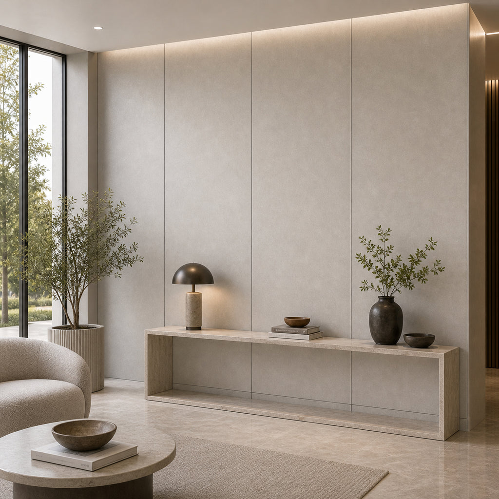 Silver with Subtle Texture subtle textured wall panel installed in a modern interior