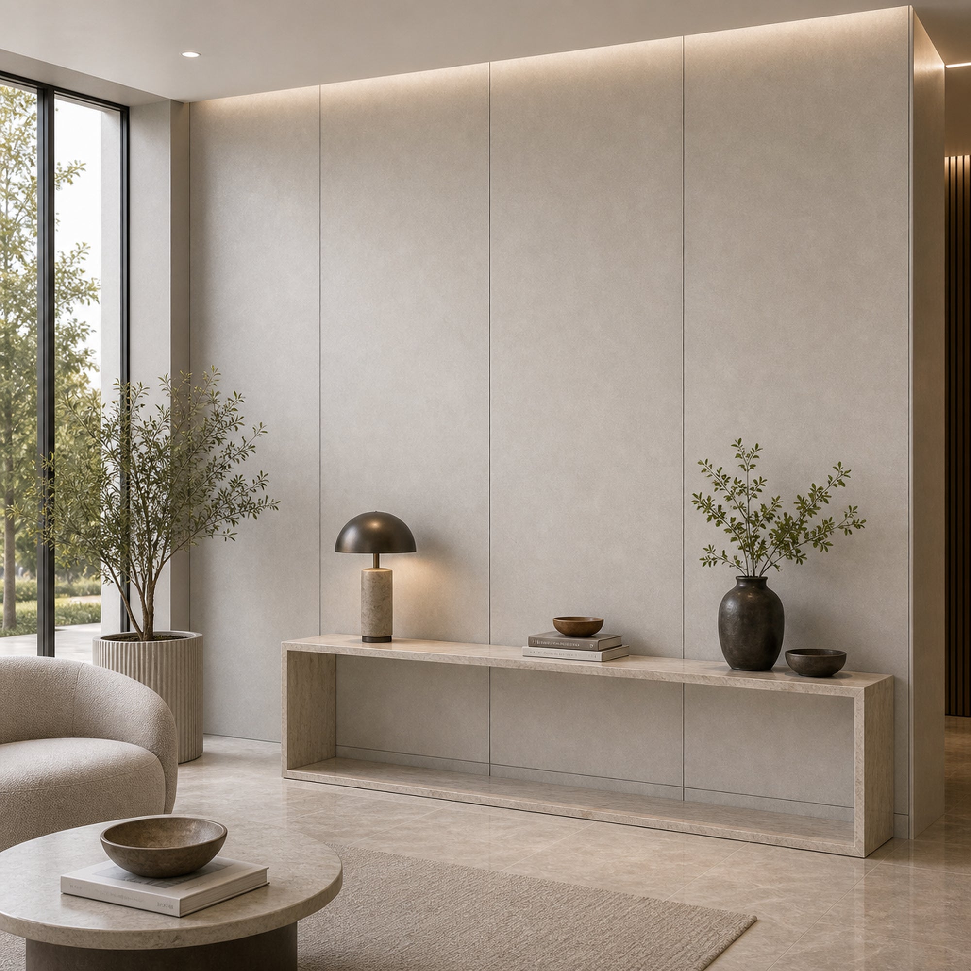 Silver with Subtle Texture subtle textured wall panel installed in a modern interior