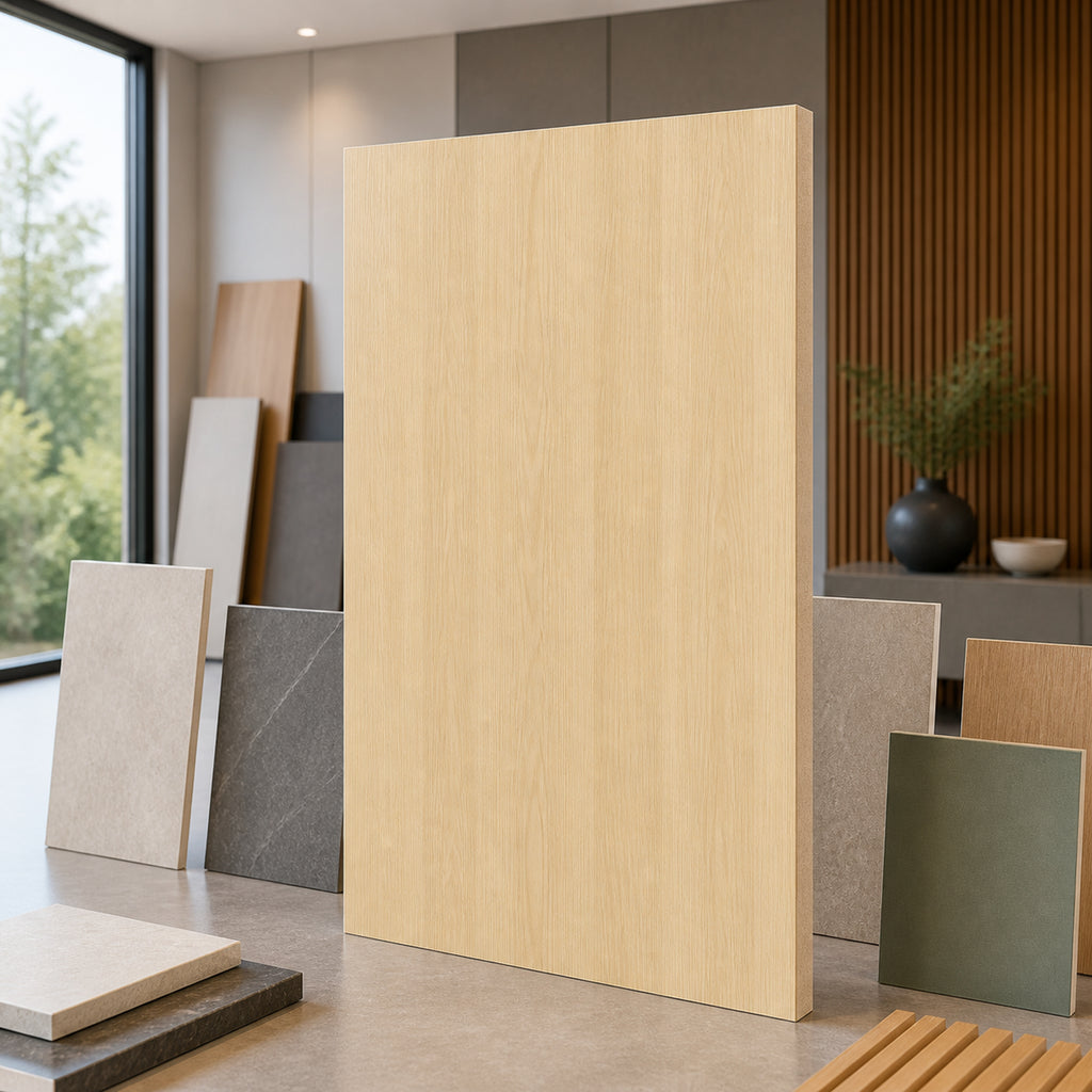 Morning Mist Maple wood-look wall panel showroom sample board