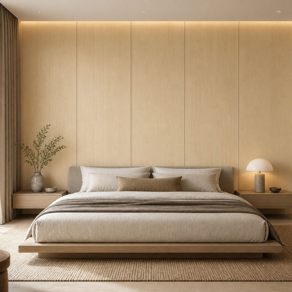 Mountain Grain Ash wood-look wall panel installed in a modern interior