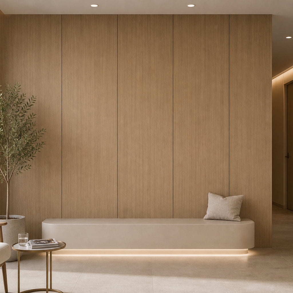 Straight Grain Eucalyptus wood-look wall panel installed in a modern interior