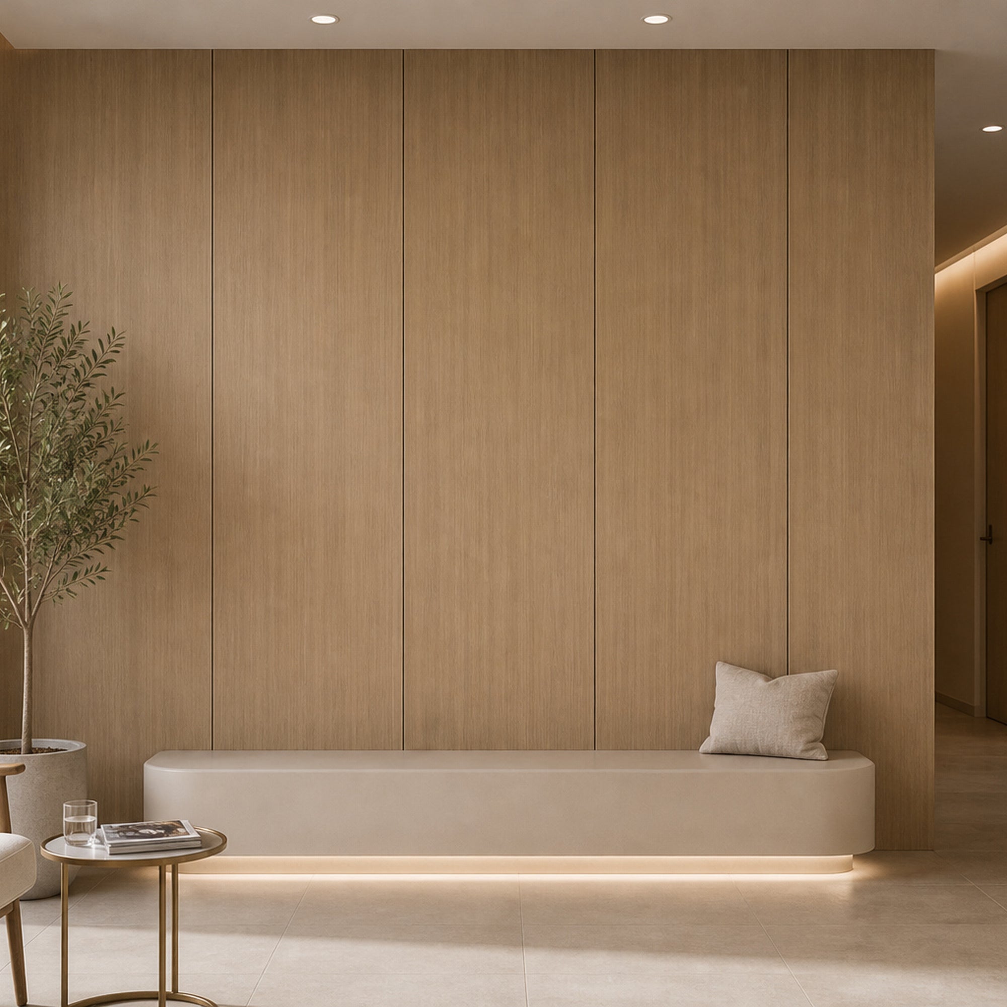 Straight Grain Eucalyptus wood-look wall panel installed in a modern interior