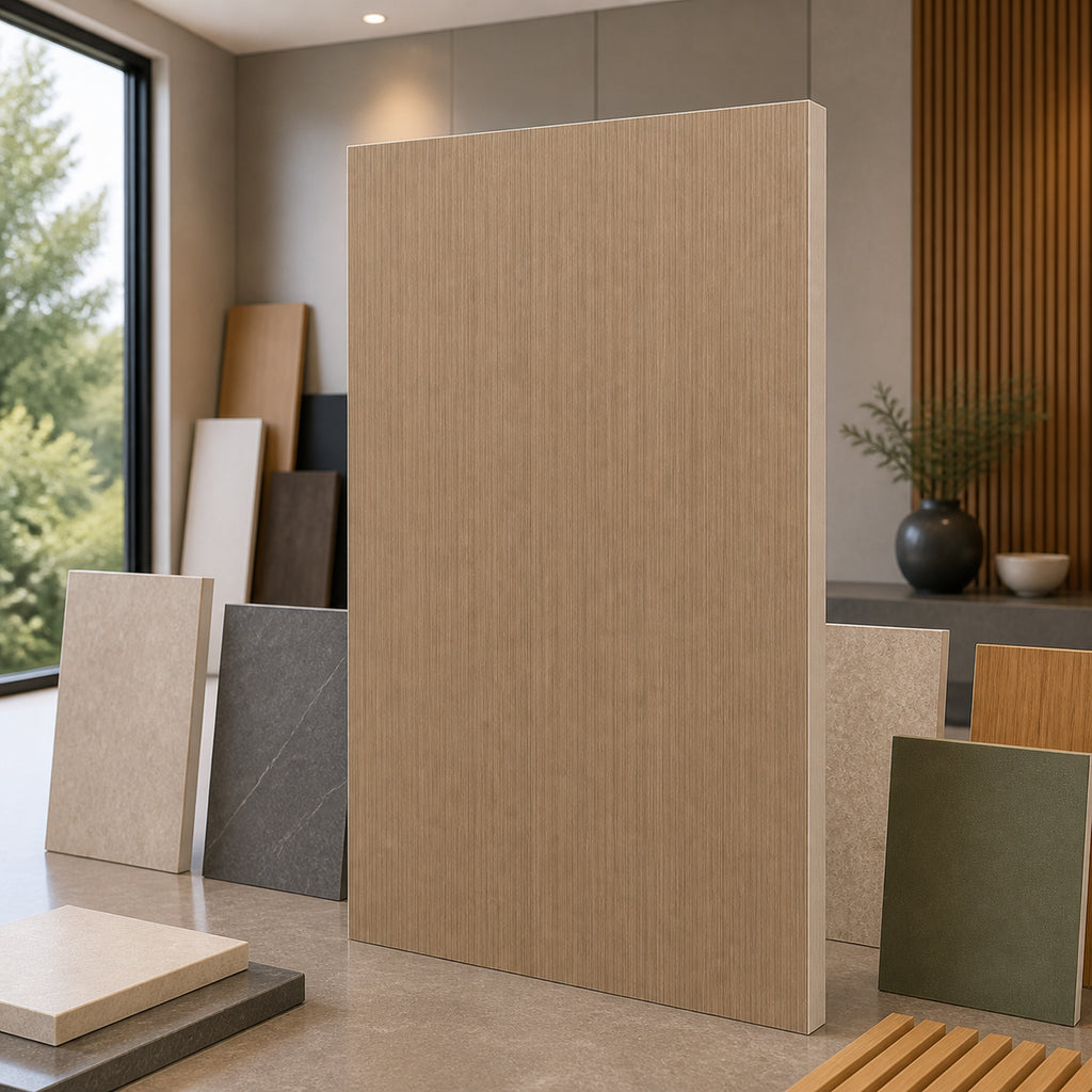 Straight Grain Eucalyptus wood-look wall panel showroom sample board