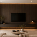 Straight Grain Walnut wood-look wall panel installed in a modern interior