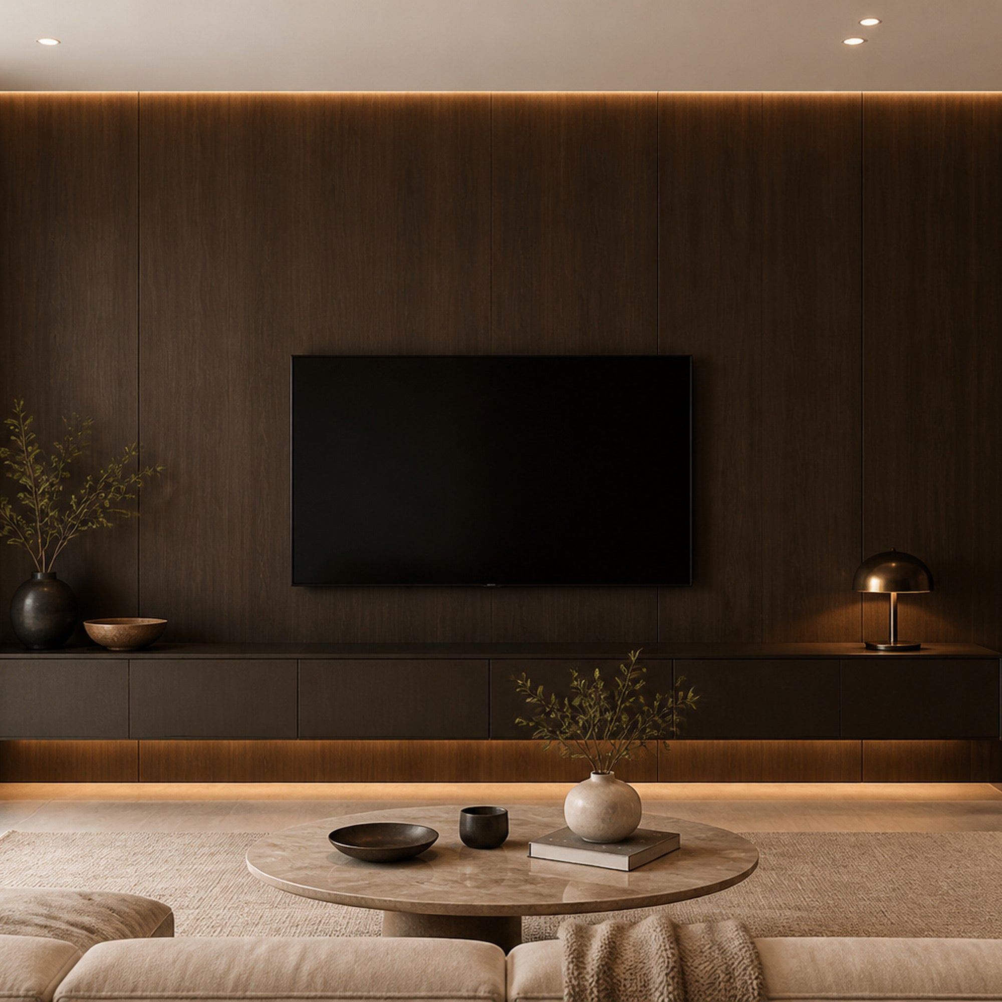 Straight Grain Walnut wood-look wall panel installed in a modern interior