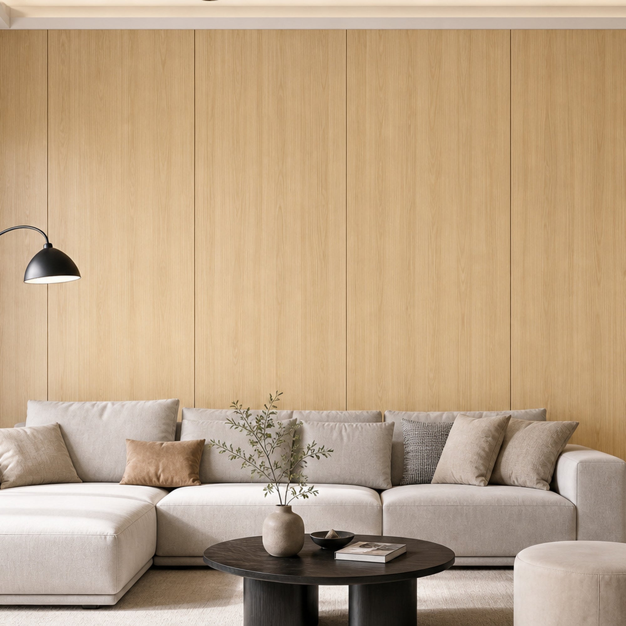 Warm Linen Ash wood-look wall panel installed in a modern interior